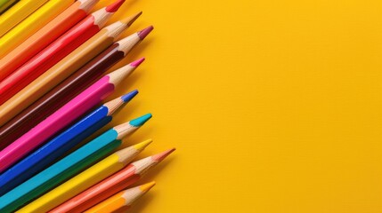 Fototapeta premium Colored pencils on yellow background Image
