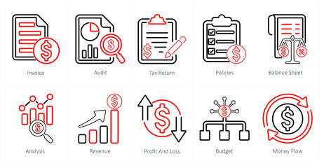 A set of 10 accounting icons as invoice, audit, tax return