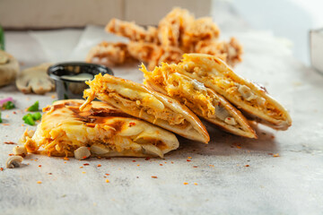 Creamy tikka stuffed naan bread, traditional pakistani fusion food.
