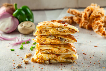 Creamy tikka stuffed naan bread, traditional pakistani fusion food.