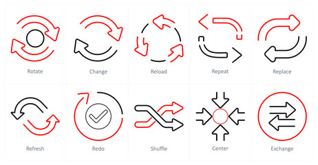 A set of 10 arrows icons as rotate, change, reload