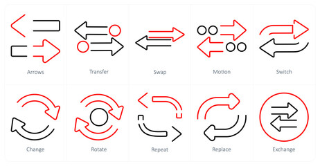 A set of 10 arrows icons as arrows, transfer, swap