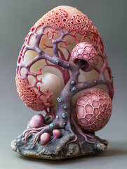 Vibrant Bio-Design Organ Sculpture. Contemporary Art, Museum Display Aesthetic, Gallery Exhibition. Rich Organic Texture, Abstract Shape, Anatomy, Biology.Isolated, Studio Shot. Postcard, Cover, Print