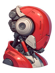 Red and White Cyborg Head with Rounded Helmet