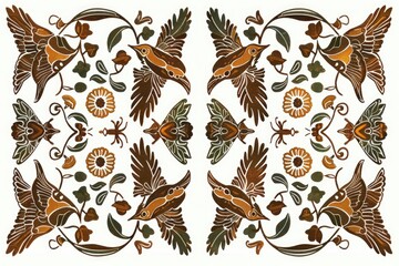 Obraz premium Ceramic Tiles Art Nouveau ceramic tiles repetitive patterns flowers, birds, earthy tones.