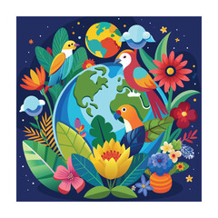 Obraz premium Parrot and flower vector illustration
