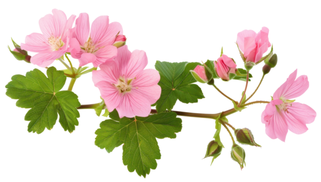 Pink Geranium Flowers with Green Leaves