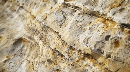 Close up of limestone surface with drill marks with focus on certain areas