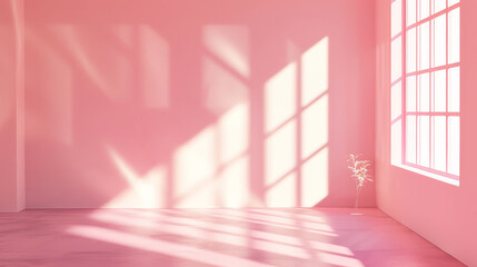 Obraz premium An empty white-gray room studio with sunlight casting leaf shadows on the concrete wall and floor. The minimal summer backdrop for product presentations, offering a serene and clean mockup space.