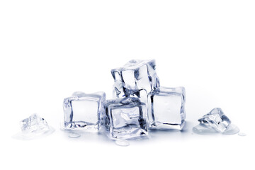 Pile of ice cubes isolated on white background, Artificial acrylic ice cubes