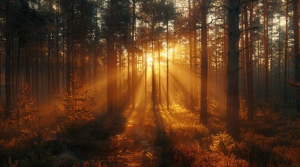 Obraz premium Glowing sunset casting warm light on mountains