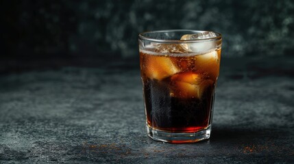 Espresso Tonic, cold drink with espresso and tonic in glass, isolated black grey background