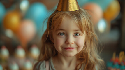 Fototapeta premium toddler girl celebrating her birthday . Portrait of little pretty girl with birthday cake