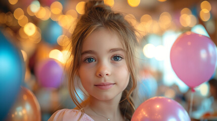 Fototapeta premium Portrait of a beautiful little princess girl in a pink dress.