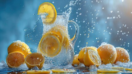 Icy lemonade pitcher with lemon slices
