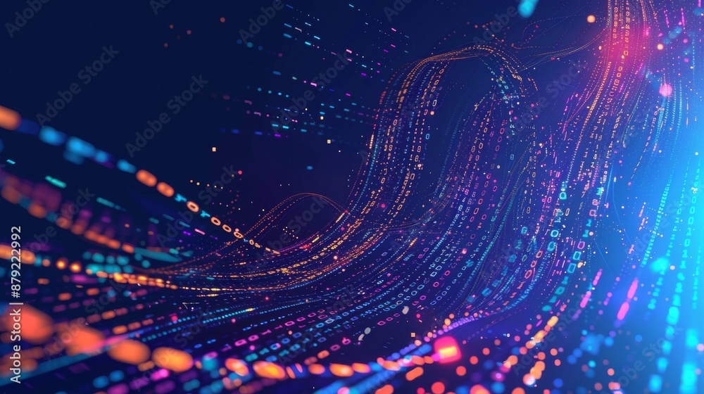 Poster an illustration of big data technology and data science. concept of data flow. querying, analyzing, 