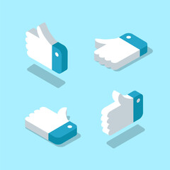 Isometric Thumbs up icon set. Vector Like symbol for social media