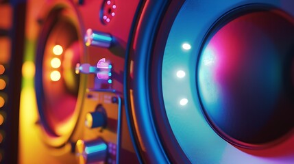 Fototapeta premium An acoustic booster in detail with two colored light emitting