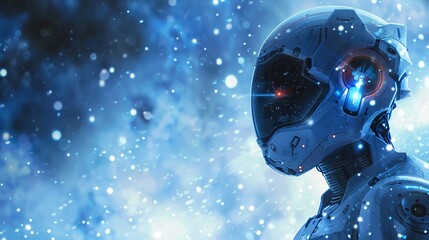 Illustration of a male robot in space