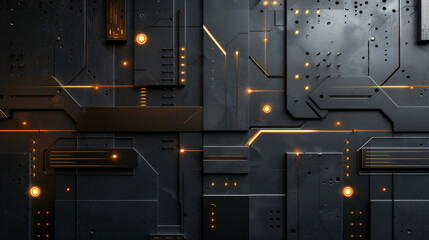 A black and orange background with a lot of small squares and dots