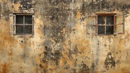 Aged Wall Featuring Windows for Backgrounds or Textures