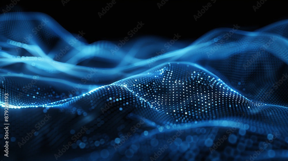 Poster 3d rendering. dark background with dots and lines connecting. background in data technology. abstrac