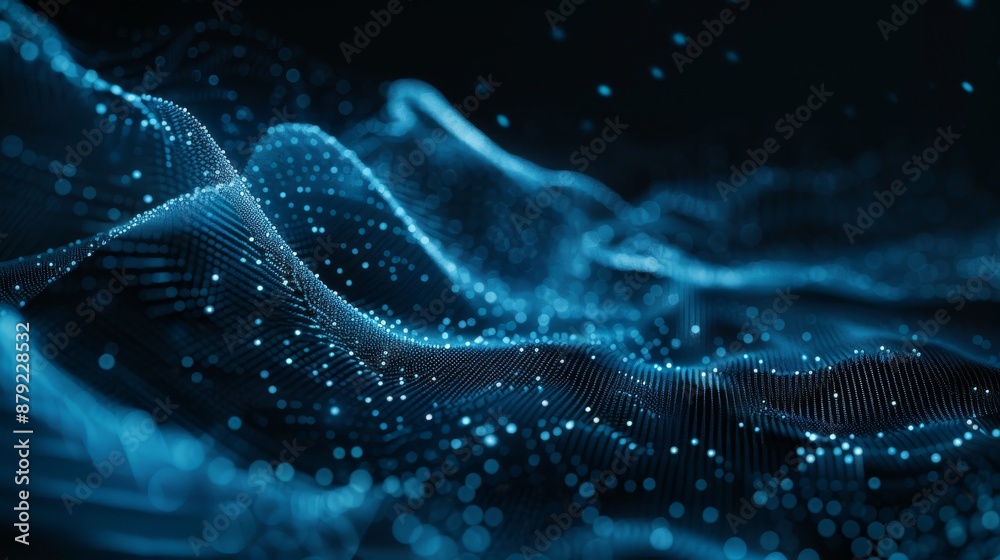 Poster connecting dots and lines on a dark background in data technology. 4k rendering of an abstract backg