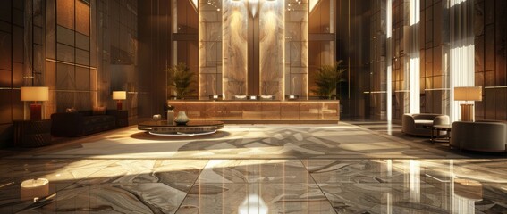 Obraz premium The luxurious reception lobby of a luxurious hotel is elegantly designed.
