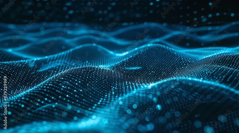 Poster background with a dynamic wave and abstract green dots. 3d rendering.