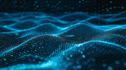 Background with a dynamic wave and abstract green dots. 3D rendering.