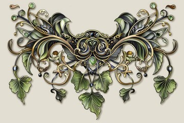 Jewelry Design Art Nouveau-inspired, intricate designs of leaves, vines, flowing lines.