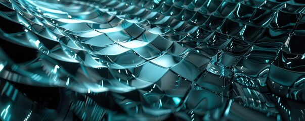 Fototapeta premium Abstract background of teal or turquoise 3D wavy, textured surface. Concept of modern, futuristic, technology, and design