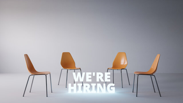Concept with several empty chairs for hiring employees in a company. 3d renderring