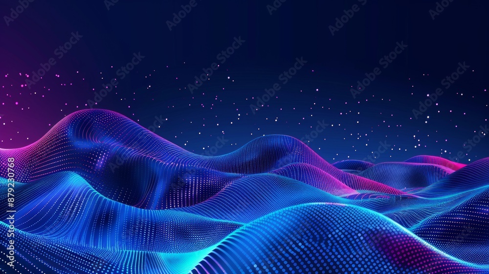 Poster an illustration of big data flow in cyberspace. blockchain data fields. network line connect stream.