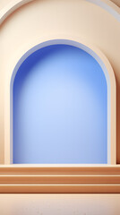 Fototapeta premium digital arched window and wooden podium e-commerce graphics poster mobile phone background