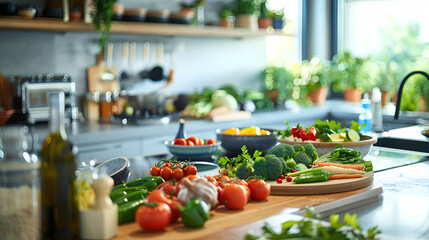 Colorful Fresh Vegetables in Modern Kitchen for Healthy Cooking
