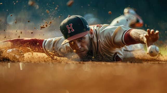 Baseball shortstop catches the ball on professional baseball stadium