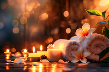 Beautiful spa composition on massage table in wellness center