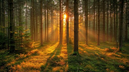 Glowing sunset casting warm light on mountains