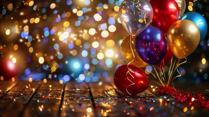 Colorful Balloons and Festive Lights for Celebration Party Event Background