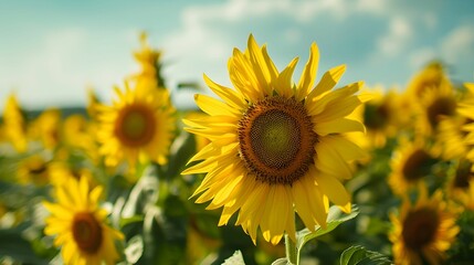 Sunflower Field in Bloom with Vibrant Yellow Flowers and Green Foliage
