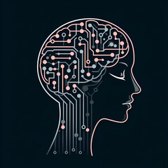 minimalist vector illustration human brain circuit lines representing artificial intelligence