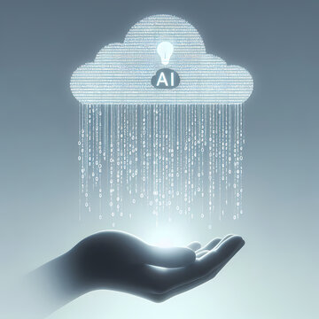 minimalist image cloud binary code raining representing ai cloud