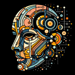 Obraz premium vector illustration abstract ai face made geometric shapes lines