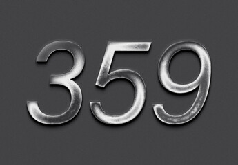 Chrome metal 3D number design of 359 on grey background.	