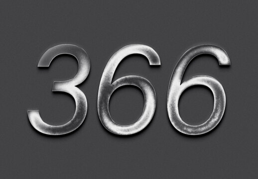 Chrome metal 3D number design of 366 on grey background.	