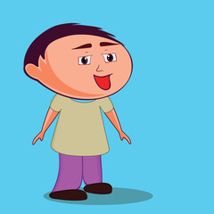 Cartoon Cute Little Boy His Tongue Out One Side Vector Illustration.