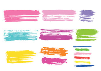 Brush strokes set with grunge texture isolated on white background. Nice collection for social media design, text box, information banner or other using. Vector illstration. Not AI created.
