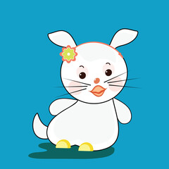 Beautiful Cartoon Cat Wearing Flower Vector Illustration.