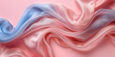 Obraz premium Top view of luxurious fabrics on pastel pink paper, textile minimalism, copy space